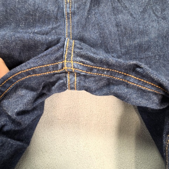 Selvedge Jeans Mens Dark Wash Blue Relaxed Tapered Altered Hem Fits 30x25 - Picture 11 of 16